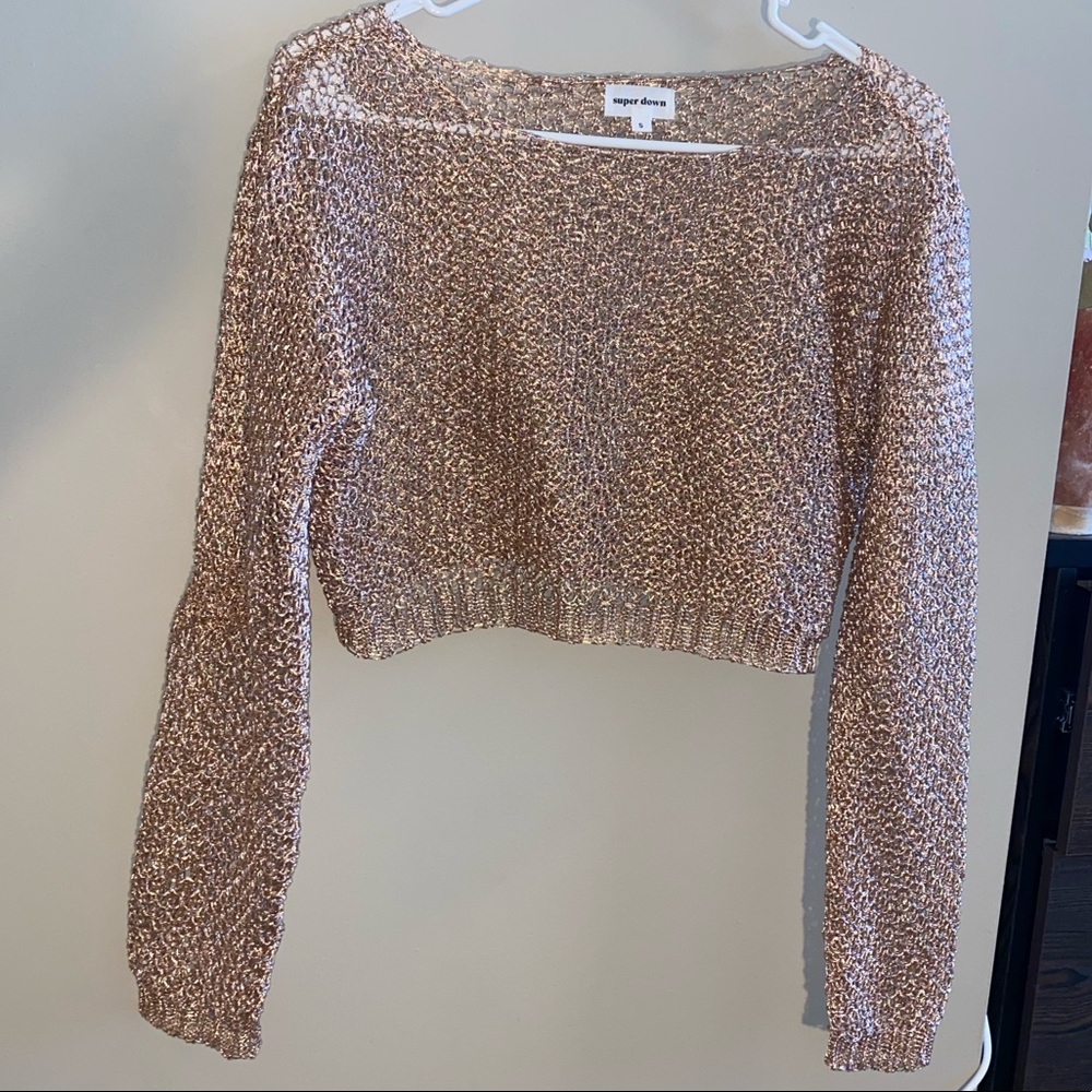 Superdown Gold Chainlink Style Long Sleeve Top Size Small (s)